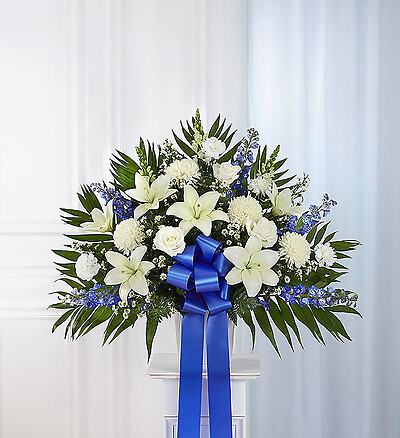 Heartfelt Sympathies&amp;trade; Standing Basket- Blue &amp;amp; White