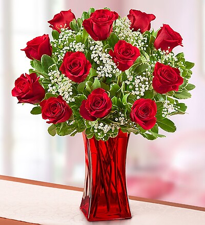 Blooming Love  Premium Red Roses in Red Vase